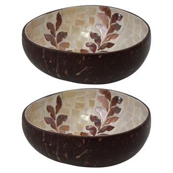 2PK LVD Fern Natural 13cm Decorative Coco MOP Bowl Home Decor Round