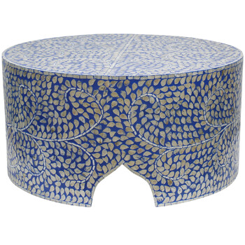 LVD Hamptons Capiz Shell/MDF 80cm Coffee Table Home Furniture Round - Turquoise