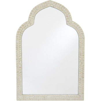 LVD Moroc Capiz/MDF 90cm Mirror Rounded Flower Wall Hanging Display - White