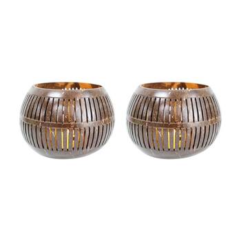 2PK LVD Coconut 13cm Lantern Slat Tealight/Fairy Light Candle Holder - Brown
