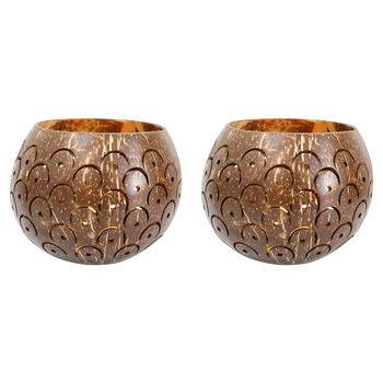 2PK LVD Coconut 13cm Lantern Shell Tea Light Candle Holder - Brown