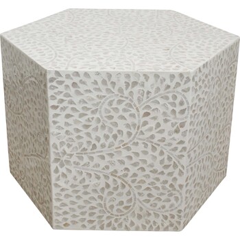LVD Capiz/MDF 52x60cm Occassional Table Home Furniture Hexagon - White