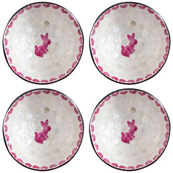 4PK LVD Natural Coconut Round Dish Bowl 13x6cm - Rabbit Pink