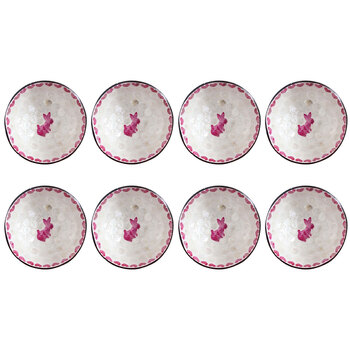 8PK LVD Natural Coconut Round Dish Bowl 13x6cm - Rabbit Pink