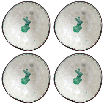 4PK LVD Natural Coconut Round Dish Bowl 13x6cm - Rabbit Green