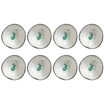 8PK LVD Natural Coconut Round Dish Bowl 13x6cm - Rabbit Green