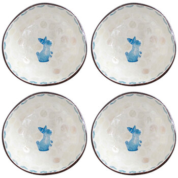 4PK LVD Natural Coconut Round Dish Bowl 13x6cm - Rabbit Blue