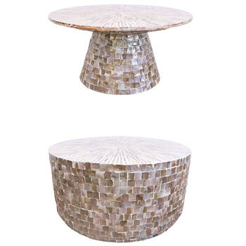 2pc LVD Mother of Pearl Wooden Coffee Table Pinto Set 80x40cm Natural