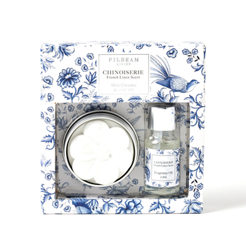2pc Pilbeam Living Chinoisere Scented Disc & Oil Gift Set French Linen