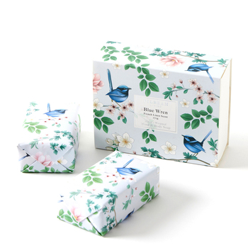2pc Pilbeam Living Blue Wren Scented Soap Gift Set French Linen 9cm