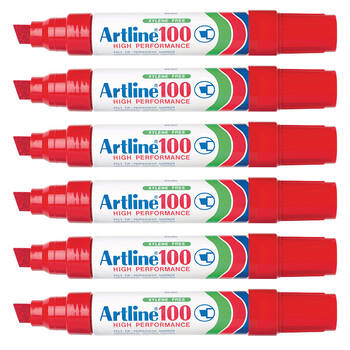 6pc Artline 100 High Performance Permanent Marker Red