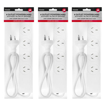 3PK Power 4 Outlet Powerboard