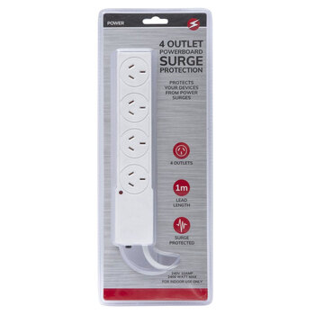 Power 4 Outlet Powerboard with Surge protection