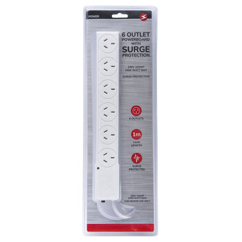 Power 6 Outlet Powerboard with Surge protection
