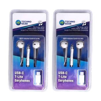 2PK TGear USB-C T-Lite Earphones with Microphone Pause/Play Volume Control