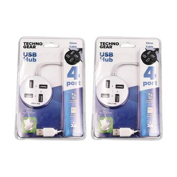 2PK TGear 1-to-4 USB-A 4 Port Charging Hub Computer Accessory 53cm 2A Assorted