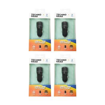 4PK TGear 2 Port Compact USB-A/USB-C Car Charger 3A Quick Charge 12V Socket
