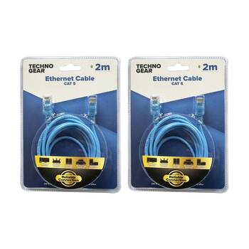 2PK TGear RJ45 Cat 5 Ethernet Cable Internet Durable High Speed Data 2m Blue 