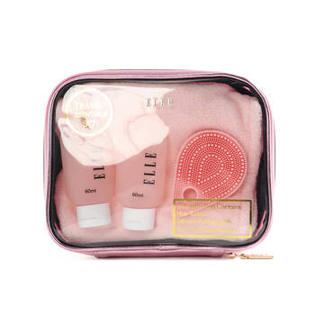 4pc Elle Travel Essentials Kit w/ Clear Cosmetic Case 17x22cm Pink