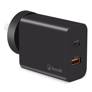 Bonelk AC Wall Charger 20W PD USB-C 18W QC USB-A 38W Black