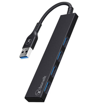 Bonelk Long-Life USB-A to 4 Port USB 3.0 Slim Hub - Black