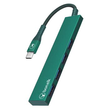Bonelk Long-Life USB-C to 4-Port USB 3.0 Slim Hub For Laptop/PC - Green