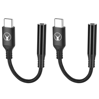 2PK Bonelk Long-Life Male USB-C to Female 3.5mm Adapter For MacBook Black