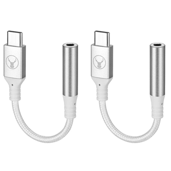 2PK Bonelk Long-Life Male USB-C to Female 3.5mm Adapter For MacBook White