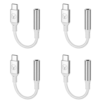 4PK Bonelk Long-Life Male USB-C to Female 3.5mm Adapter For MacBook White