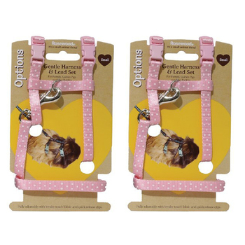 2PK Rosewood Polka Dot Neck 14-20cm Chest 18-28cm Adjustable Harness & Lead Sml Asst
