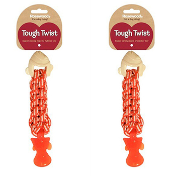 2PK Rosewood Tough Twist 28cm Textured Fish Rope Rubber Dental Pet Dog Toy Orange