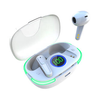 Laser TWS Stereo Bluetooth Wireless Earbuds Touch Control w/ LED Display White
