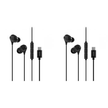 2PK Laser Wired USB-C Earphones w/ In-Line Controls 1.2m For iPhone 15 Black