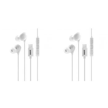2PK Laser Wired USB-C Earphones w/ In-Line Controls 1.2m For iPhone 15 White