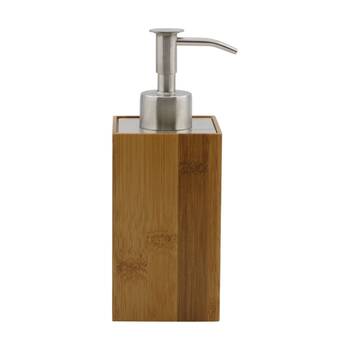 NF Living Square Dispenser 7x17cm Bamboo & Metal Pump For Bathrooms - Natural