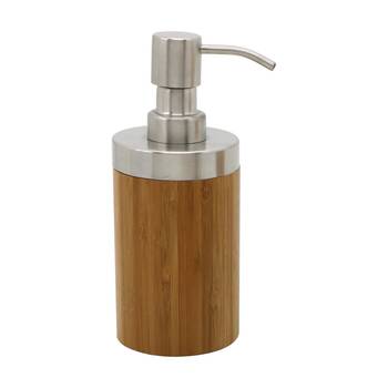 NF Living Round Dispenser 7x17cm Bamboo & Metal Pump For Bathrooms - Natural