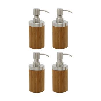 4PK NF Living Round Dispenser 7x17cm Bamboo & Metal Pump For Bathrooms - Natural