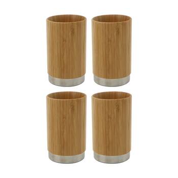 4PK NF Living Round Tumbler 7x11cm Bamboo & Metal For Bathrooms - Natural