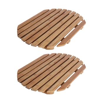 2PK NF Living Round Bath Mat 53x36x3cm Bamboo For Bathrooms - Natural