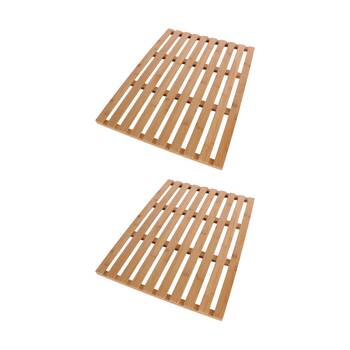 2PK NF Living Square Bath Mat 62x45x2cm Bamboo Rectangle For Bathrooms - Natural