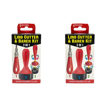 2PK Essdee 3-In-1 Lino Cutter & Baren Kit for Printing Block Making Red