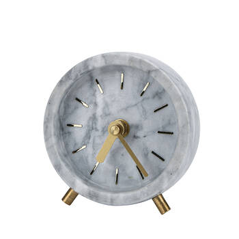 NF Living Alarm Clock 12x3 Marble Elegant Minimalist Home Decor Brass Beige