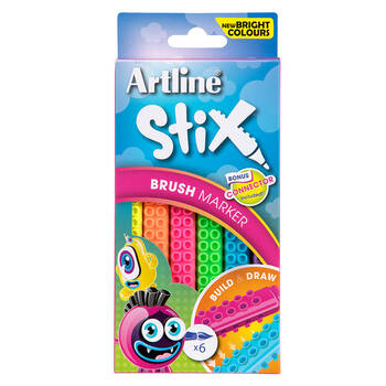 6PK Artline Stix Neon Brush Markers