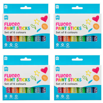 4x 6pc Educational Colours Mess-Free Kids Paint Sticks Set Fluorescent
