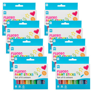 8x 6pc Educational Colours Mess-Free Kids Paint Sticks Set Fluorescent