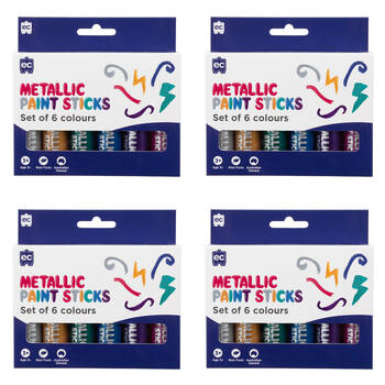 4x 6pc Educational Colours Mess-Free Kids Paint Sticks Set Metallic