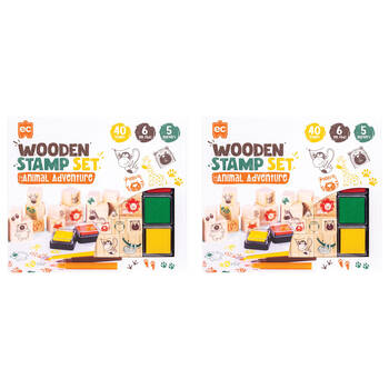 2PK Learning Can Be Fun Wooden Patterned Stamp Set All About Animals Brown