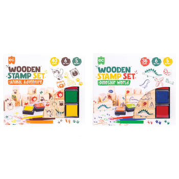 2pc Learning Can Be Fun Wooden Stamp Set All About Animals/Dinosaurs