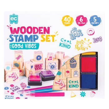 Learning Can Be Fun Wooden Patterned Stamp Set Good Vibes Brown