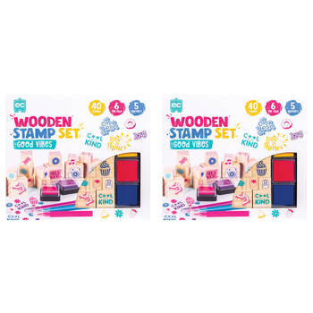 2PK Learning Can Be Fun Wooden Patterned Stamp Set Good Vibes Brown